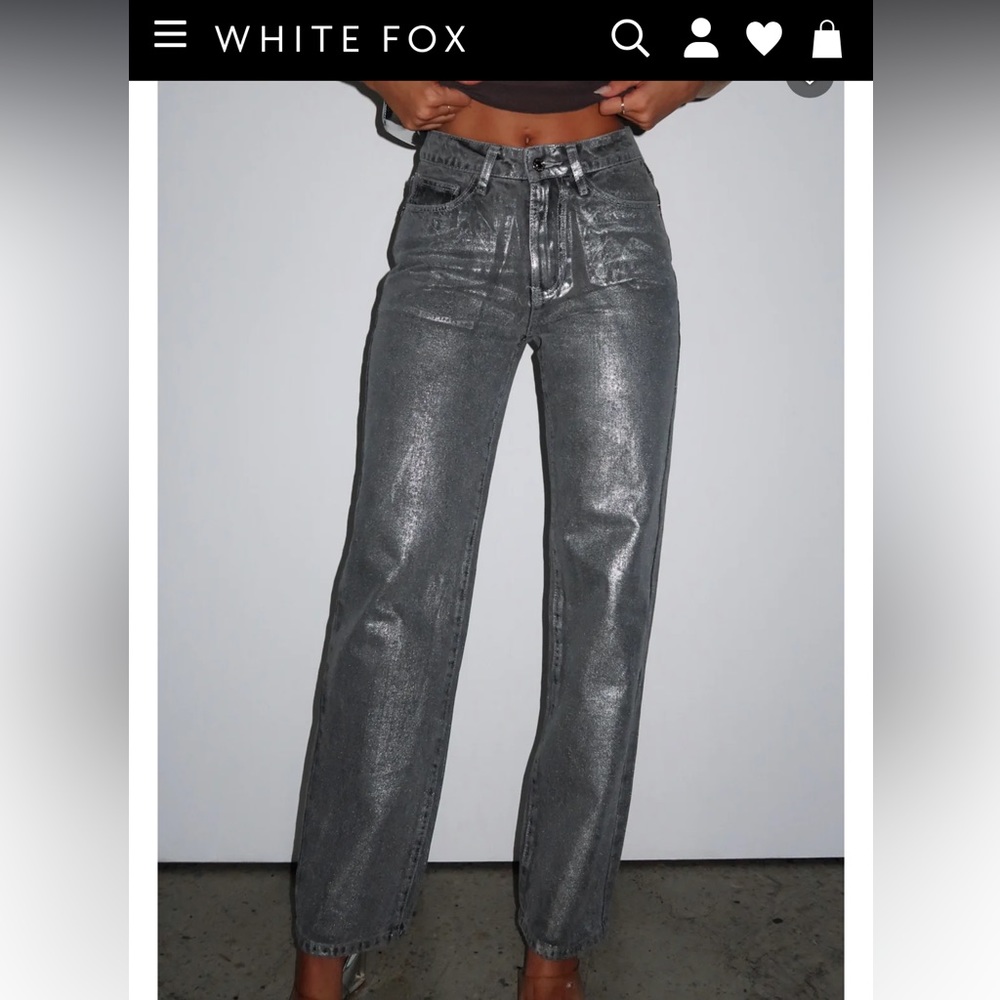 White Fox Boutique Feels Like Forever Low Rise Straight Jeans Metallic Denim - S